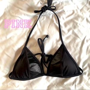 Black/Leather Finish Padded PINK Bikini Top